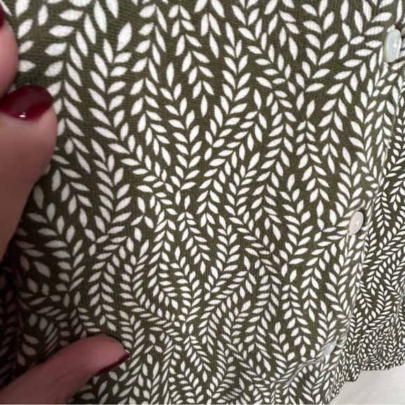 Lands End Olive Green/White Vine patterned Cotton Blend Cardigan Sweater Sz S - Picture 10 of 13